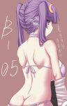  1girl alternate_hairstyle animal_ears ass back bangs blunt_bangs blush bra breasts butt_crack cat_ears crescent crescent_hair_ornament female hair_ornament jema kemonomimi_mode large_breasts lingerie long_hair looking_back panties patchouli_knowledge purple_bra purple_eyes purple_hair purple_panties shoulder_blades side-tie_panties sideboob solo touhou twintails underwear underwear_only undressing 