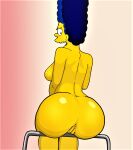  anus ass blue_hair marge_simpson nude shaved_pussy sideboob sitting the_simpsons thighs yellow_skin 