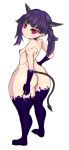  altzero back_view big_ass completely_nude_female demon_girl demon_tail female_focus horns looking_at_viewer nude original purple_hair red_eyes simple_background small_breasts tail thick_ass thighs twintails white_background 