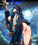  1girl ass bent_over big_ass big_breasts breasts capcom fishnets forest headband kizuki_aruchu large_breasts long_hair looking_back monster_hunter nargacuga_(armor) naruga naruga_(armor) naruga_kuruga narugakuruga nature open_mouth outdoors outside solo 