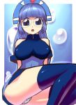  blue_eyes blue_hair breasts bubble glasses gluko guuko large_breasts long_hair mon_colle_knights open_mouth panties purple_eyes purple_hair sawao underwear 