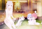  3_girls 3girls ass bare_shoulders bath blue_eyes blue_hair breasts clavicle emilia_(re:zero) female_only high_resolution labia long_hair looking_at_viewer medium_breasts multiple_girls navel nipples nude nude_filter one_eye_closed open_mouth pack_(re:zero) partially_submerged pink_hair pussy ram_(re:zero) re:zero_kara_hajimeru_isekai_seikatsu red_eyes rem_(re:zero) short_hair siblings silver_hair sisters sitting small_breasts smile third-party_edit twins uncensored very_long_hair violet_eyes water water_droplets 