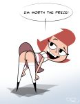 ass bent_over black_eyes dlt hairless_pussy high_heels looking_back mooning my_life_as_a_teenage_robot no_panties pteresa pussy red_hair smile solo stockings upskirt