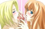  2girls blonde_hair blue_eyes cum cum_in_mouth cum_on_tongue dark_penis dead_or_alive disembodied_penis ejaculation facial fellatio hitomi hitomi_(doa) multiple_fellatio multiple_girls oral penis shibasaki teamwork tecmo tina_armstrong tongue uncensored 