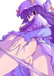  1girl anus ass bow eruichi_(redphantom) female from_below hair_bow hat long_hair looking_down panties panty_pull partially_visible_vulva patchouli_knowledge purple_eyes purple_hair pussy red_phantom solo touhou uncensored underwear very_long_hair 