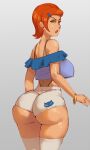  1girl 1girl 1girl absurd_res ass ben_10 big_ass breasts cartoon_network clothed clothing dat_ass female_only green_eyes gwen_tennyson high_res looking_at_viewer looking_back open_mouth orange_hair pawg phat_smash round_ass short_hair shorts simple_background solo_female stockings thick_ass thick_thighs 