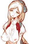  1girl blonde_hair bow braid breasts cum cum_in_mouth cum_on_body cum_on_breasts cum_on_upper_body danganronpa dress empty_eyes female fucked_silly hair_bow inverted_nipples large_breasts long_hair mozi nipples open_mouth ponytail puffy_sleeves sonia_nevermind super_dangan_ronpa_2 super_danganronpa_2 