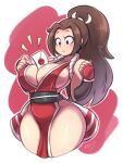  1girl between_breasts big_breasts breast_focus breasts clothed_female dress envelope female_focus female_only huge_breasts king_of_fighters long_hair looking_at_self mai_shiranui mature mature_female object_between_breasts ponytail secretly_saucy snk solo_female solo_focus super_smash_bros. thick_thighs video_game_character video_game_franchise 