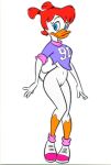  1girl aged_up blue_eyes cleft_of_venus darkwing_duck disney female_human gosalyn_mallard pussy red_hair simple_background twintails white_background 