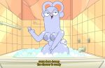bathroom blue_fur breasts bunny_ears disney disney+ exposed_breasts half-closed_eyes kiff_(series) lagomorph leporid mary_buns milf mr_valentine00 nipples open_mouth shower soap talking_to_viewer text thick_thighs water