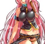  breasts close-up female lace_panties large_breasts megurine_luka midriff no_background panties pink_hair puu_maru smile stomach underwear vocaloid white_background 