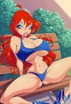 1girl 4kids_entertainment big_breasts bloom_(winx_club) blue_bra blue_thong blue_underwear breasts cameltoe erect_nipples_under_clothes female female_only huge_breasts legs_apart legs_open legs_spread light-skinned_female nickelodeon nipples_visible_through_clothing orange_hair rainbow_(animation_studio) redhead smile smiling_at_viewer spread_legs winx_club zfive