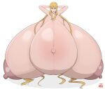  arms_behind_head completely_nude female_only hyper_belly hyper_breasts original_character yellow_hair zeruxu 