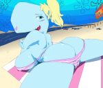  1girl 1girl 1girl anthro ass beach big_ass big_breasts bikini blonde_hair blue_eyes blush breasts butt_cleavage cameltoe cetacean clothed clothing dat_ass foreshortening hair high_res huge_breasts looking_at_viewer looking_back low-riding lying mammal marine nickelodeon on_front open_mouth pearl_krabs physeteroid seaside sperm_whale spongebob_squarepants spread_legs spreading swimwear toothed_whale underwater water yev-san 