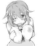  1girl between_breasts blush breasts censored charlotte_e_yeager female hetero kuronyan long_hair looking_at_viewer monochrome nipples nude one_eye_closed open_mouth paizuri penis shiny shiny_hair strike_witches wink 