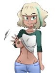 aged_up almost_clothed clothed clothes clothing disney disney_channel disney_xd freckles green_eyes jackie_lynn_thomas non-nude showing_breasts star_vs_the_forces_of_evil tomboy two_tone_hair unknown_artist white_background