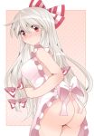  1girl apron ass blush breasts commentary_request female fujiwara_no_mokou hammer_(sunset_beach) large_breasts long_hair looking_at_viewer naked_apron red_eyes silver_hair solo touhou 