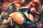 anal_beads demon demon_girl devil_horns fellatio female green_eyes happy_sex huge_breasts jigglygirls looking_at_viewer red_hair saliva_trail succubus threesome vaginal