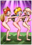  3girls bbmbbf fox_tail palcomix peachy_party princess_daisy princess_peach rosalina super_mario_bros. tail_wagging tanuki_tail 