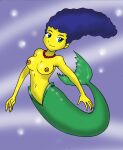 1girl blue_hair breasts color female_only front_view hair koku-chan marge_simpson mature_female mermaid milf nipples pearls tagme tail the_simpsons topless topless_female underwater water yellow_skin