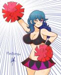  1girl 1girl 1girl alluring alternate_costume big_breasts blue_eyes breasts byleth_(fire_emblem) byleth_(fire_emblem)_(female) cheerleader cheerleader_uniform cleavage crop_top curvy eyebrows_visible_through_hair female_only fire_emblem fire_emblem:_three_houses hair_between_eyes human light-skinned_female light_skin long_hair looking_at_viewer nintendo one_eye_closed pom_poms raydango red_pom_poms skirt smile teal_hair thick thick_hips thick_thighs thighs wide_hips 