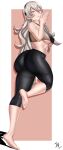  1girl 1girl 1girl alluring arcedo ass barefoot big_breasts breasts corrin_(fire_emblem) corrin_(fire_emblem)_(female) covered_nipples feet female_only fire_emblem fire_emblem_fates grey_hair hair_between_eyes large_ass long_hair looking_at_viewer looking_back nintendo pink_eyes pointy_ears running soles tank_top toes under_boob workout yoga_pants 