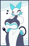 1girl 2d 2d_(artwork) :3 anthro anthro_only big_breasts black_border blush blush_stickers bouncing bouncing_breasts breasts cat cat_girl cleavage closed_eyes clothed clothing darkner deltarune deltarune_chapter_2 digital_media_(artwork) dress felid feline felis female_only furry gif hands_on_hips high_res hips huge_breasts loop machine mammal musical_note r-mk robot robot_girl short_playtime simple_background smile solo_female swaying swaying_hips tasque_manager tasque_manager_(deltarune) thick thick_thighs thighs third-party_source two-tone_background undertale_(series) video_game_character video_game_franchise video_games wide_hips