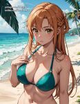 1girl ai_generated anime anime_style asuna_(sao) beach big_breasts bikini brown_eyes brown_hair green_bikini sword_art_online voluptuous_female yuuki_asuna