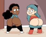  
2girls aqua_hair ass beret black_beret black_eyes black_hair blue_hair boots bottom_heavy commission curvaceous dark-skinned_female dark_skin eyebrows female female_only frida_(hilda) hat highres hilda_(hilda) hilda_(series) hood hoodie huge_ass large_ass long_hair mooning multiple_girls netflix no_panties no_underwear pants pants_pull ponytail rule_34 scarf scobionicle99 smile teeth thick thick_thighs thighs tied_hair uncensored yellow_scarf 