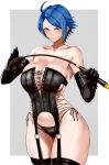 angry_face bare_shoulders big_breasts blue_hair breasts bulging_breasts cleavage corset discipline dominatrix elisabeth_blanctorche enormous_breasts frown garter_straps huge_breasts king_of_fighters leather leather_gloves lingerie long_neck panties riding_crop sexy side-tie_panties sideboob stockings thick_thighs tight_clothing wide_hips