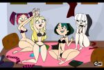 4girls blonde blonde_hair blue_eyes bra breasts cartoon_network choker cleavage clothes_removed crimson_(the_ridonculous_race) dawn_(tdi) dress dress_removed female_only goth goth_girl gothic gwen_(tdi) long_hair multicolored_hair navel open_mouth panties pigtails scary_girl_(tdi) short_hair skirt_removed stockings the_ridonculous_race thighhighs_removed tjlive5 total_drama total_drama:_revenge_of_the_island total_drama_island total_drama_island_(2023) underwear undressing