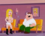  american_dad big_breasts boots crossover erect_nipples erection_under_clothes family_guy francine_smith miniskirt peter_griffin thighs 