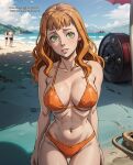 1girl ai_art ai_generated anime anime_style beach big_breasts bikini black_clover green_eyes light-skinned_female light_skin mimosa_vermillion orange_bikini orange_hair outside sexy_body