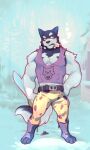  1boy 2010s 2018 2d 2d_(artwork) anthro anthro_only ass bara bottomwear breasts canid canine canis clothed clothed_male clothing deviantart digital_media_(artwork) dog dog_boy dog_ears dog_treat doggo_(undertale) domestic_dog furry furry_male furry_only holding_sword holding_weapon looking_away male male_anthro male_only mammal monster monster_boy muscle muscular muscular_anthro muscular_male object_in_mouth pecs pink_tank_top pink_topwear smoking solo_anthro solo_male supahblonde50 sword tank_top topwear undertale undertale_(series) video_game_character video_games weapon yellow_bottomwear 