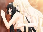  2girls against_wall arm arms art bare_shoulders big_breasts black_hair blonde blonde_hair blue_eyes blush breast_grab breast_press breasts breath character_request collarbone female friends from_behind game_cg hair hime_cut large_breasts looking_at_another moaning multiple_girls naughty_face neck nipple_tweak nipples nude open_mouth peko red_eyes screaming shiny shiny_hair sideboob smile sono_hanabira_ni_kuchizuke_wo steam sweat sweating very_long_hair yuri 