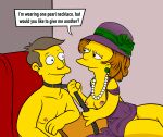  breasts dress edna_krabappel erect_nipples hat no_panties seymour_skinner shaved_pussy the_simpsons thighs 