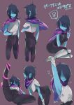 1girl 2010s 2018 2d 2d_(artwork) armor armpit armpits arms_up ass blue_body blue_skin breasts clothed clothing deltarune digital_media_(artwork) female_human female_kris_(deltarune) female_only female_symbol hair hair_over_eyes human human_only japanese_text kris_(dark_world_form) kris_(deltarune) legs_apart multiple_views navel_line rorotua scarf short_hair simple_background sitting solid_color_background tentacle text twitter twitter_username undertale_(series) venus_symbol video_game_character video_games
