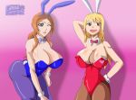 2_girls big_breasts bleach breasts bunny_ears bunny_tail bunnysuit eyebrows eyelashes fairy_tail female_only greengiant2012 inoue_orihime lucy_heartfilia multiple_girls