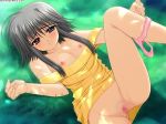 1girl censored female_only mayumi_thyme on_back panties panties_around_leg shuffle! small_breasts solo_female spread_legs