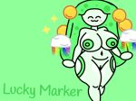 1girl blush clouds find_the_markers gold_coins green_background green_body green_hair justmad9876_(artist) lucky-marker_(find_the_markers) naked_female nude_female rainbow shine shiny shiny_hair shiny_skin white_skin