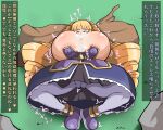  after_paizuri archer_(disgaea) big_breasts big_breasts bimbo breasts cum cum_between_breasts cum_on_breasts disgaea gasotaxok gigantic_breasts gigantic_nipples huge_breasts huge_nipples hyper_breasts japanese_text laying_down massive_breasts nipple_bulge nipples nipples_visible_through_clothing nippon_ichi_software on_back short_stack shortstack text translation_request 