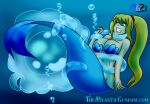  1girl bondage bra breasts cleavage female huge_breasts humanoid jellyfish megagman mermaid metroid nintendo ocean samus_aran sea shell_bra solo tail tentacle trapped underwater water wrapped 