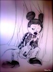 1boy 1girl anthro clothed clothing disney fur furry male male_only masturbation mickey_mouse monochrome mouse penis rodent twistedterra
