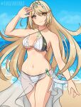  1girl 1girl 1girl alluring big_breasts blonde_hair core_crystal female_only mythra nintendo swimsuit xenoblade_(series) xenoblade_chronicles_2 yaizaberry 