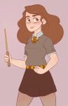  age_regression alternate_color_scheme alternate_costume before_and_after breasts brown_hair diaper empty_eyes gif harry_potter hermione_granger magic magic_wand open_mouth pacifier pieceofsoap saliva school_uniform self_hypnosis simple_background 