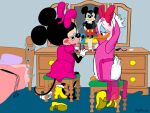  1girl daisy_duck disney killbot makeup male mickey_mouse minnie_mouse mirror tagme thinking 