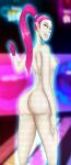  1girl 1girl 1girl akiko_glitter ass bare_shoulders breasts dat_ass earrings female_only gloves hips hologram hoop_earrings jewelry just_dance la-molotera legs long_hair nipples pink_gloves pink_hair ponytail sideboob standing the_emoji_movie thighs tied_hair topless transparent_body 