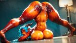  ai_generated anus ass_focus ass_up breast_press breasts cum cum_in_pussy dragon_girl furry furry_female horns lizard_girl nude nude_female orange_scales orange_skin pussy scales spikes_(anatomy) 