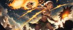ai_generated battle blue_eyes breasts brown_nipples crazy_eyes elf elf_ears elf_female explosion fight fire loincloth long_ears magic_user topless topless_female