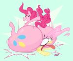  1girl 2020 ass big_ass blue_eyes butt_crush eyelashes female_only fluttershy grin hasbro huge_ass kmcartoons large_ass my_little_pony my_little_pony:_friendship_is_magic pink_hair pinkie_pie pony screaming shiny_skin tongue_out 